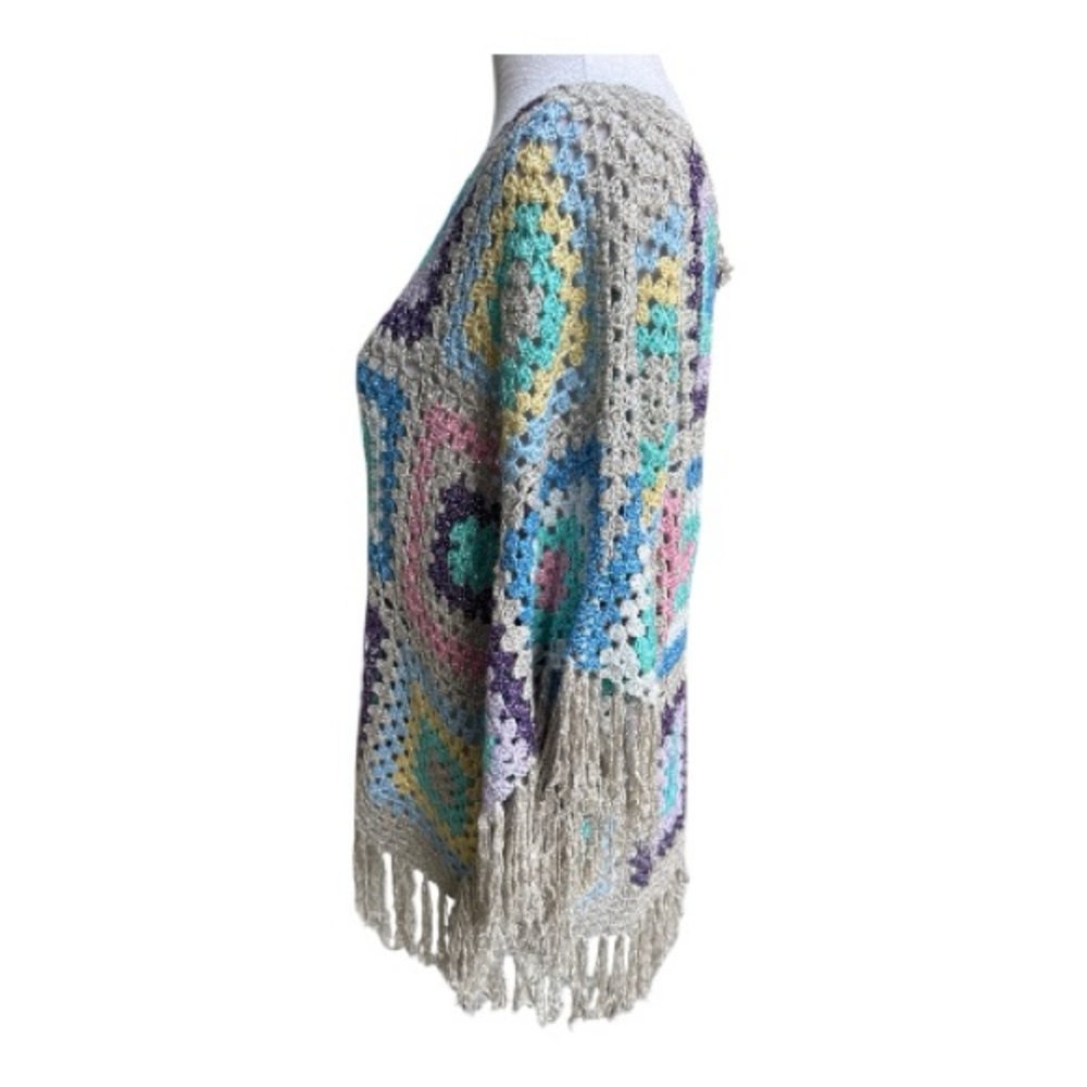 Boston Proper Lurex Slouchy Granny Square Crochet‎ Poncho Size XS/S - Picture 6 of 11